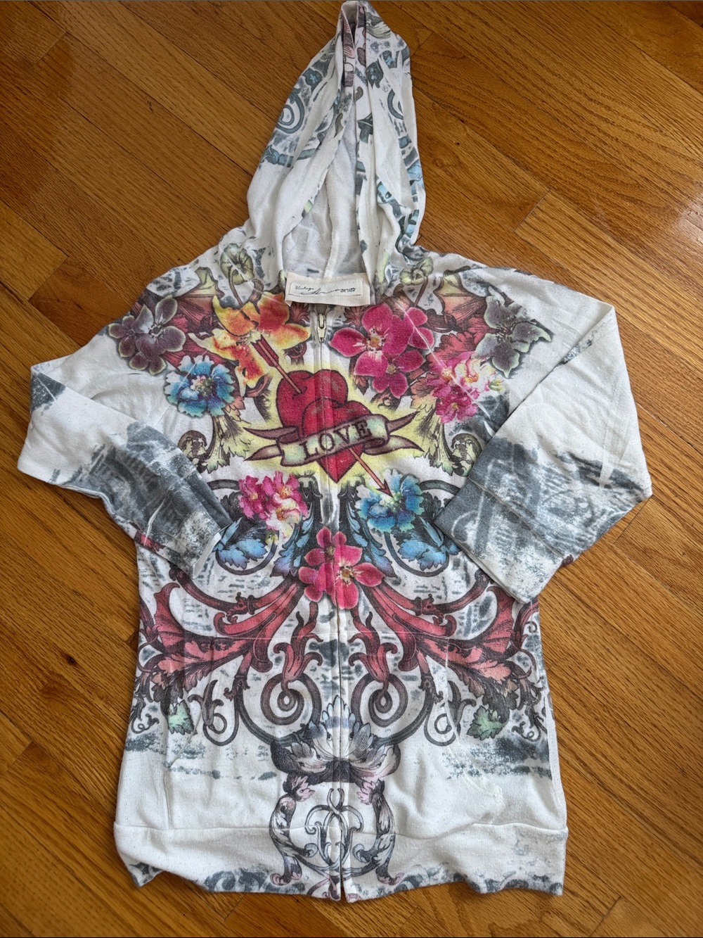Women’s  White Floral 'Love' Zip Hoodie